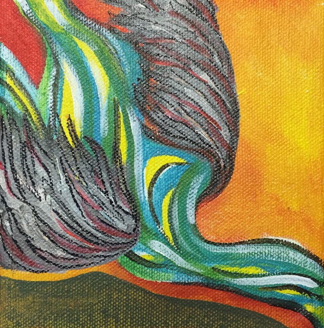 Phoenix Falling Acrylic on canvas, 5" x 5" 19/30 in 30
